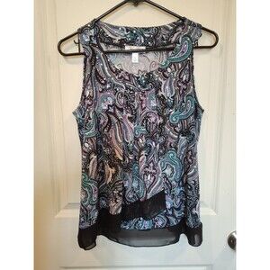 Women's Dressbarn Sleeveless Paisley Blouse Small Turquoise Black
